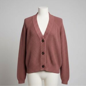 Gap Mauve Chunky Knit Cardigan L Dusty Rose Button Front Gorpcore Coquette
